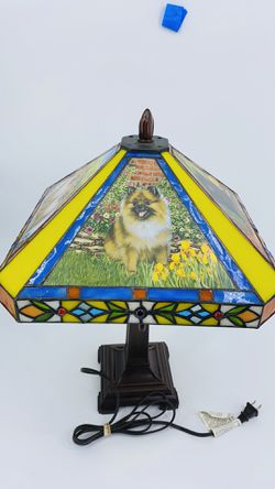 Danbury Mint Pomeranian Stained Glass Lamp RARE Thumbnail