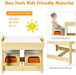 Kids Wood Table & 2 Chair Set, Children Activity Table Desk Sets w/Storage Drawer Thumbnail