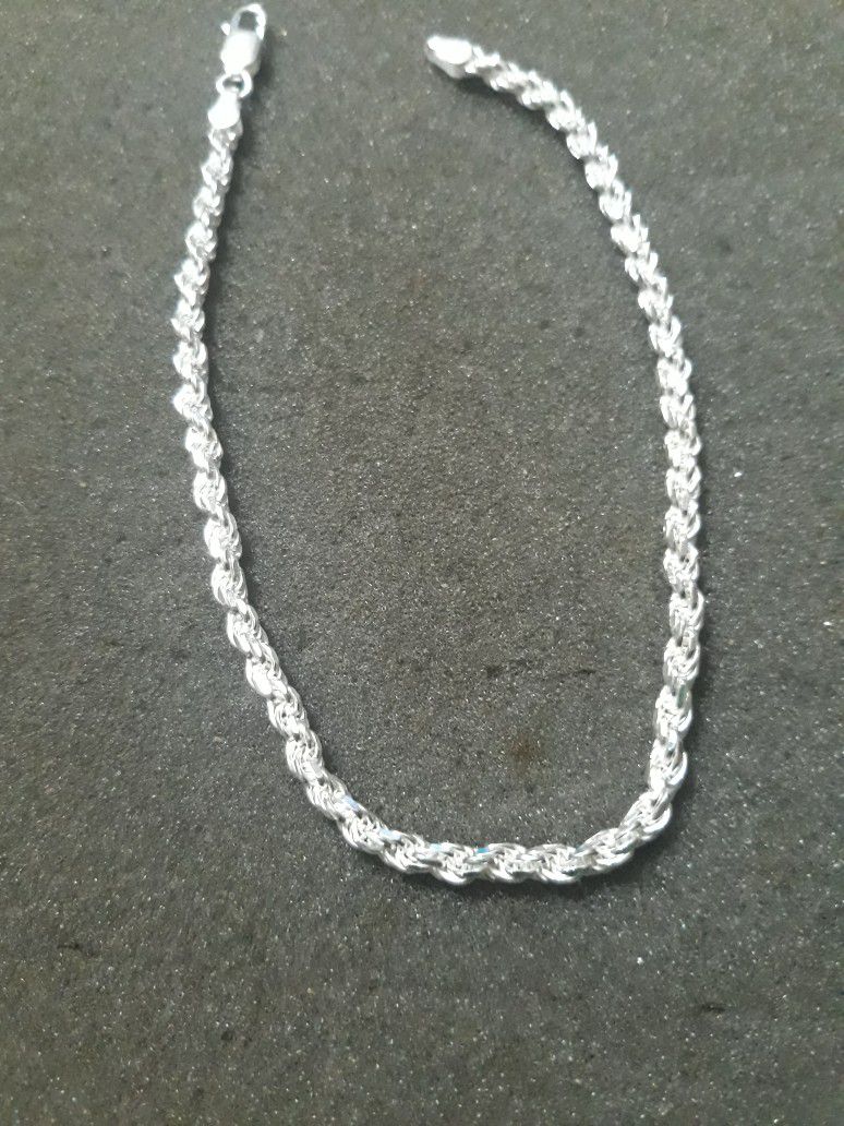 Sterling Silver Rope Chain/Anklet,Bracelet 9"(3.2mm)