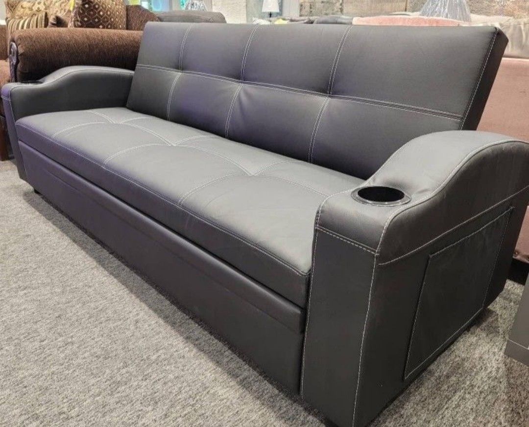Easton Futon Sofa Bed w/ Cup Holders // Living Room//Same Day Delivery//Financing Available