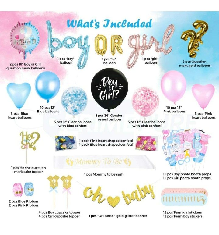 Baby Gender Reveal Party Supplies and Decorations (111 Piece Premium Kit) Pink and Blue Balloons, 36 inch Gender Reveal Balloon, Boy or Girl Banner