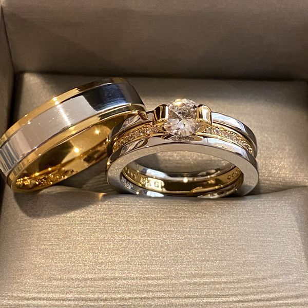 18K Gold plated Engagement/Wedding Matching Ring Set- Code KX101