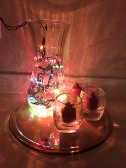 Christmas Vase, Crate&Barrel Candles Holders and Candles and Glass Plate Thumbnail