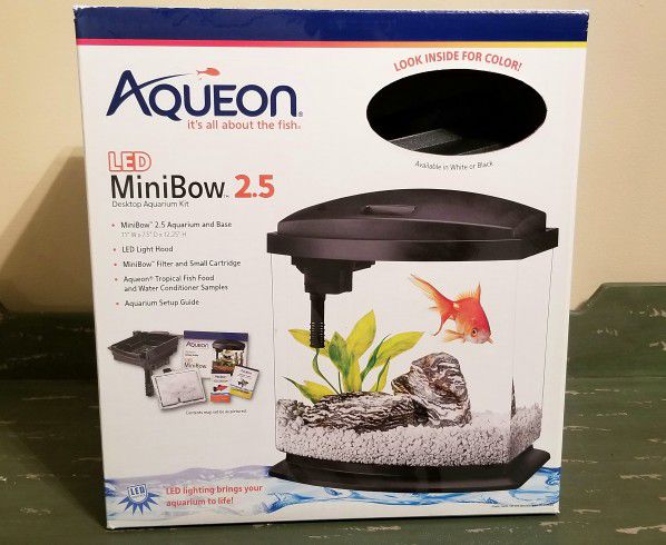 AQUEON (LED) MINIBOW 2.5 GALLON AQUARIUM FISH TANK W/ORG. BOX & MANY EXTRAS FOR BETTAS