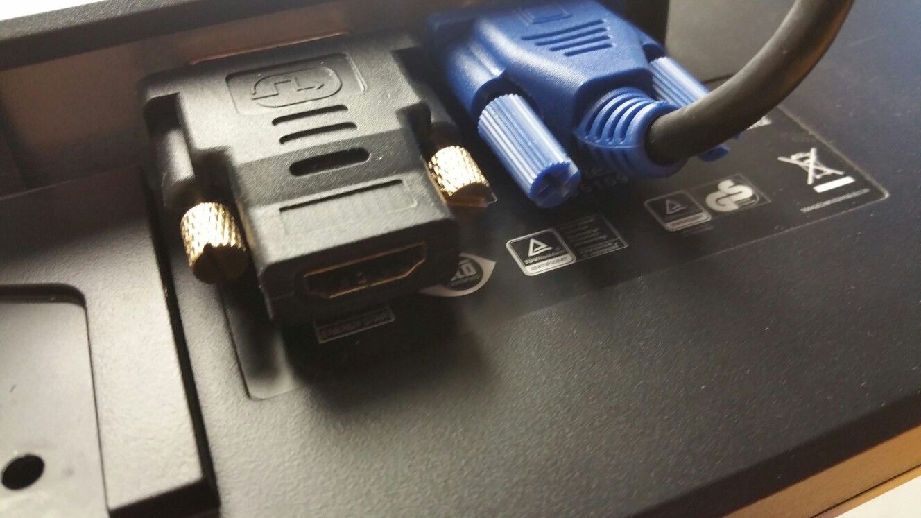 Dual-armed HP 24" LED monitors with cables: VGA, or DVI or HDMI or DP cables with power cords