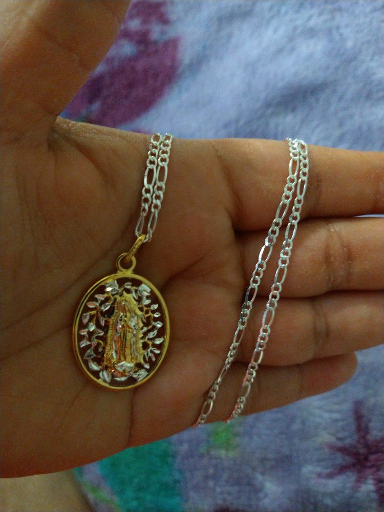 Cadena Con Medalla De La Virgen De Plata 925/925 Sterling Silver Chain With The Pendant