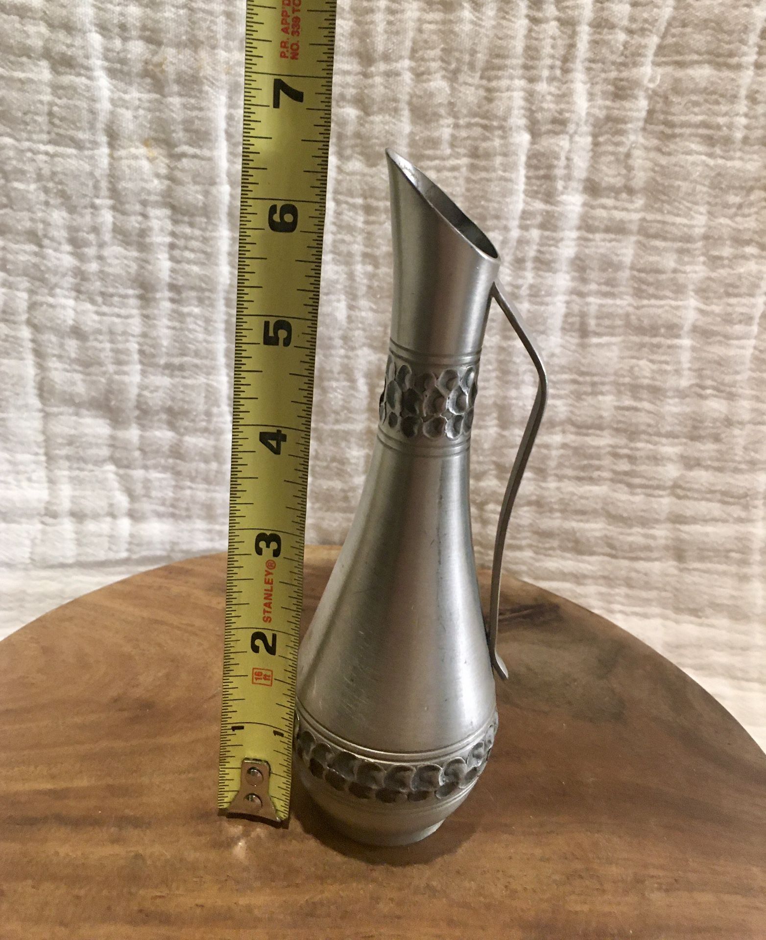 6.5” Vintage PERLETINN NORWAY Slim Pewter Pitcher Vase Mid Century Modern Minimalist Home Decor