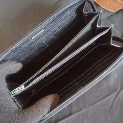 Vintage prada tessuto long black nylon leather zip around large wallet clutch
 Thumbnail