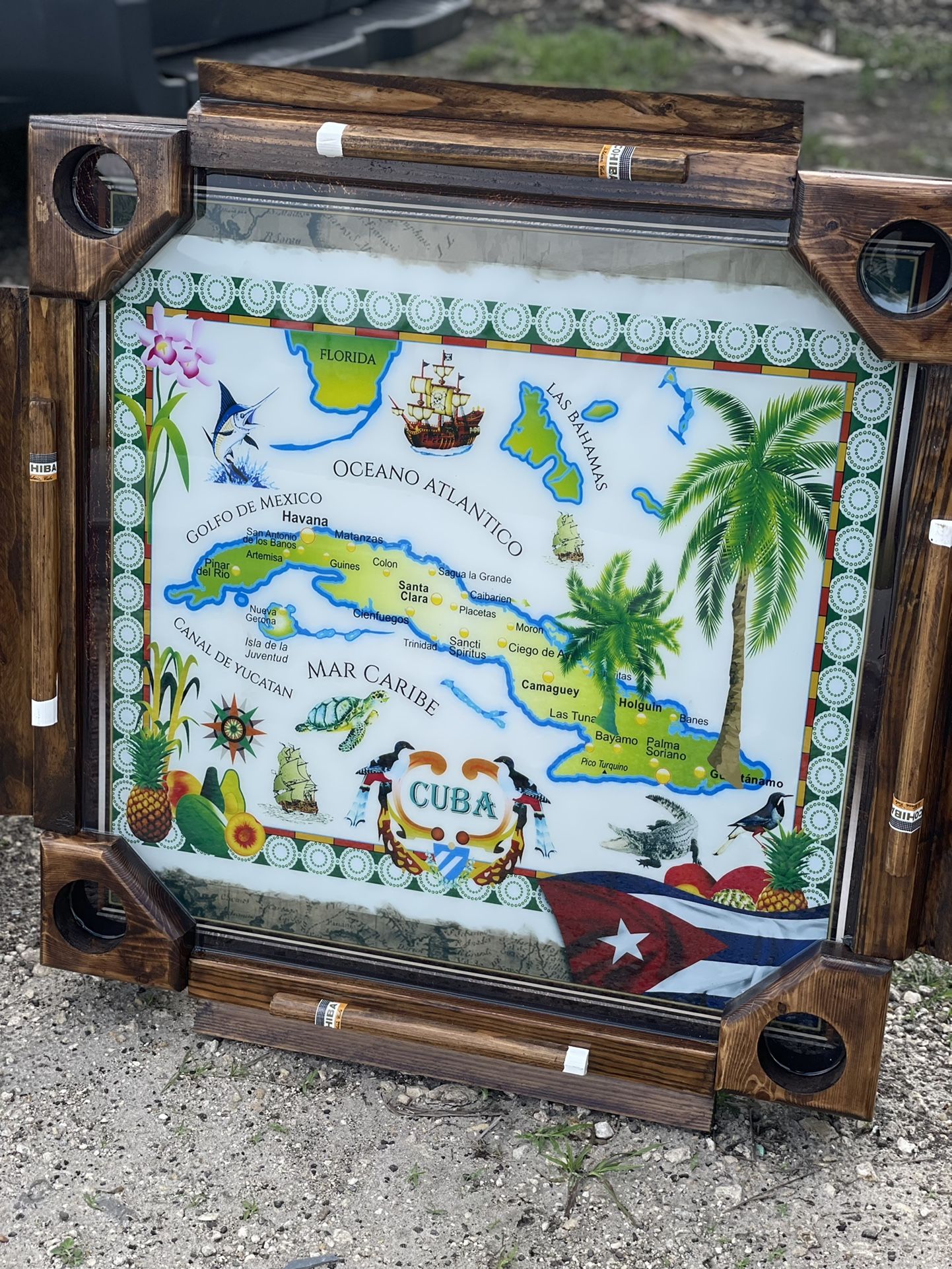 New Cuba Island Map Dominos Table Wood