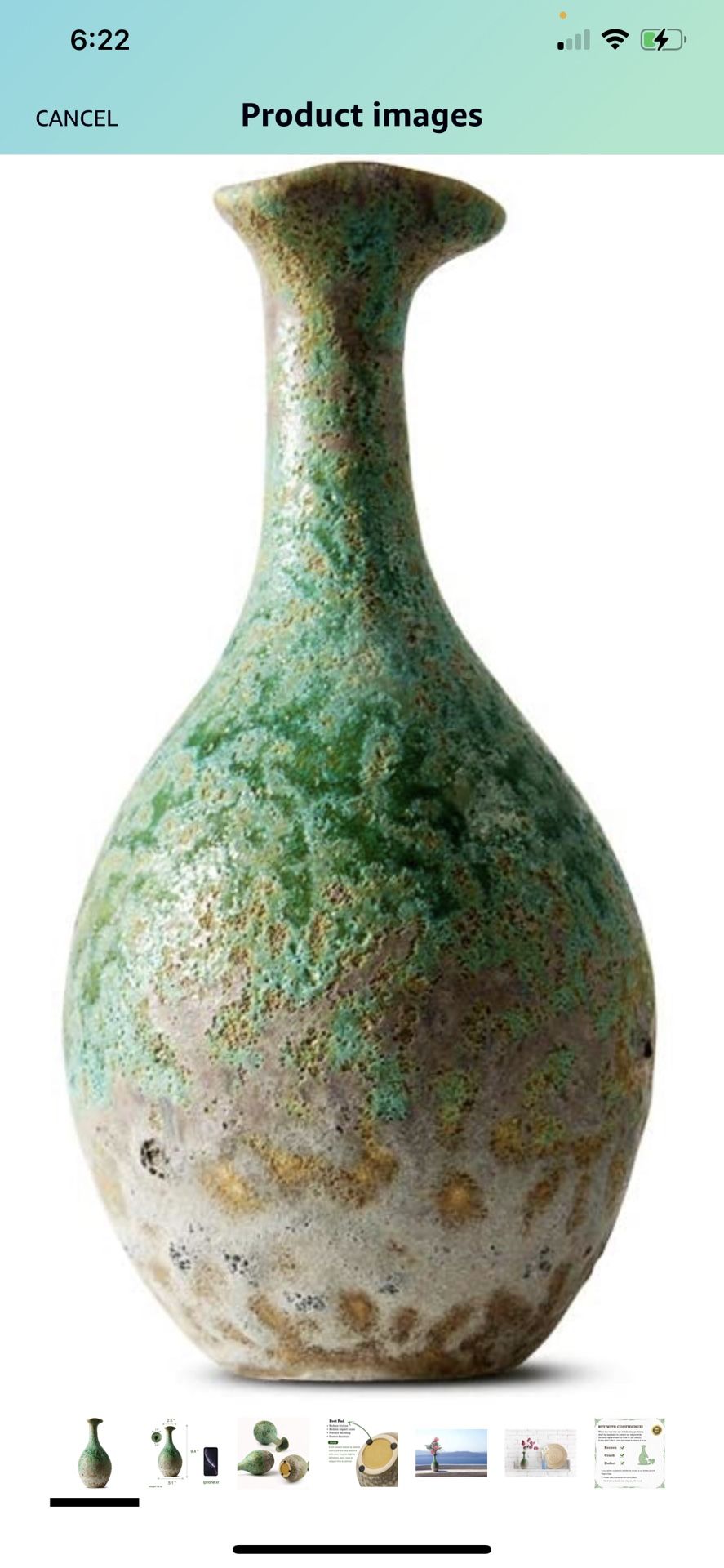 FairyLavie 9.4'' Vintage Ceramic Vase, Rustic Distressed Flower Vase Bottle Decorative Vase