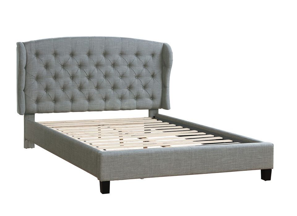 Brand New King Size Grey Linen Upholstered Platform Bed Frame (New In Box)