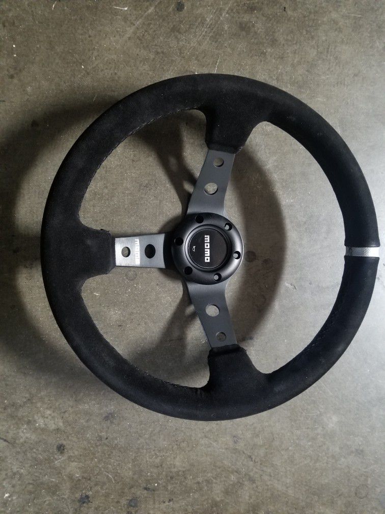 New 350mm Momo style suede deep dish steering wheel 6 bolt