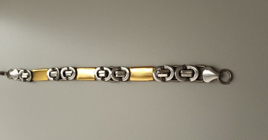 Steel & Gold Plated Mens  Chain & Bracelet  Set 