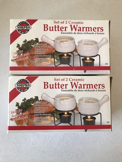 2 sets of 2 Ceramic Butter Warmers (4 total warmers) with Stand and candles Thumbnail