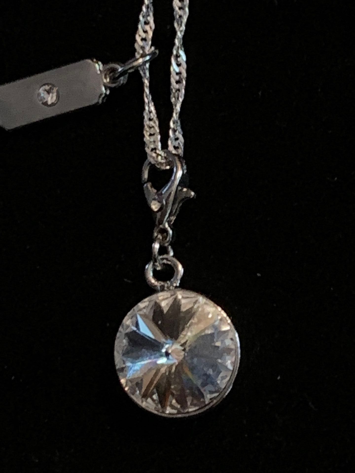 Swarovski Clear Stone April Birthstone Stamped .925 Silver Necklace 