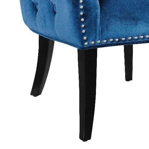 Wingback Design Velvet Accent Chair with Wooden Legs, Blue and Black