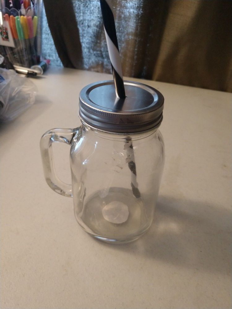 Glass jar drinking cup with straw new with retail price