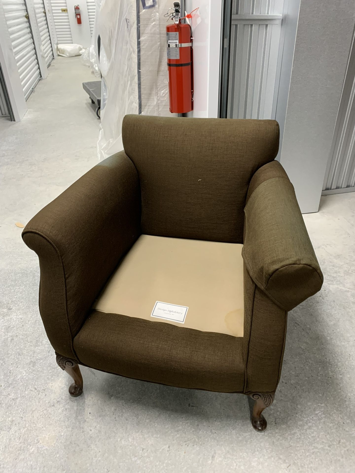 2 Brown Wood Custom Upholstered Matching Chairs
