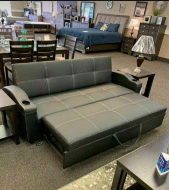  Easton Futon Sofa Bed w/ Cup Holders // Living Room//Same Day Delivery//Financing  Available