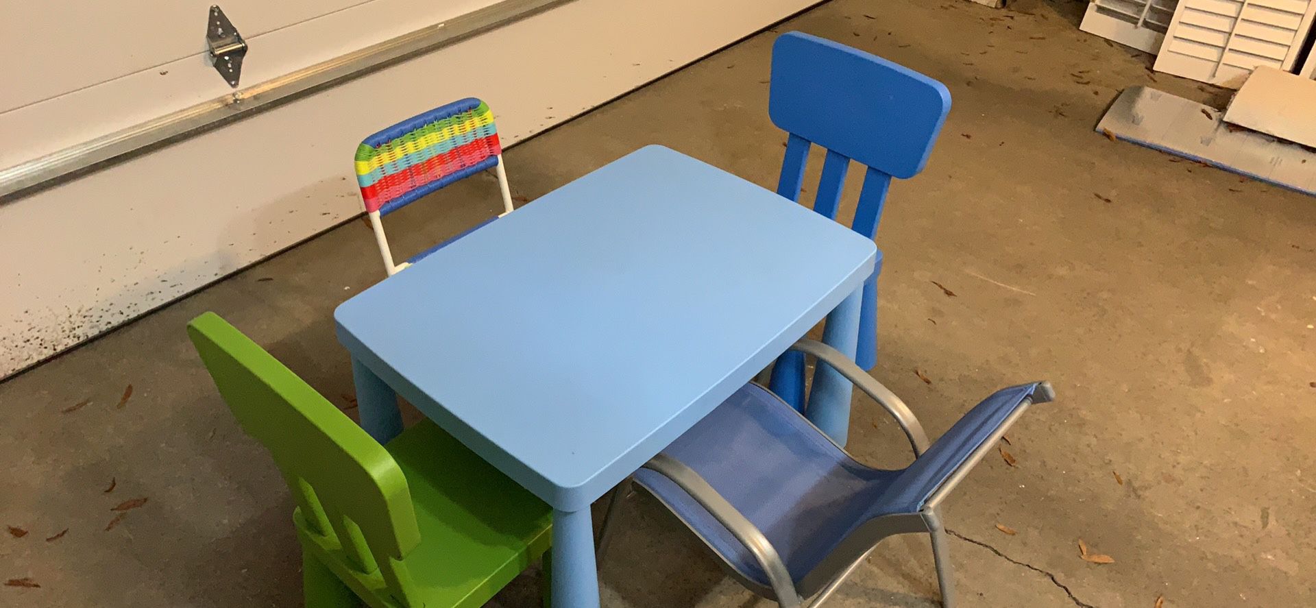 IKEA Mammut table and 2 chairs for kids. Perfect for activity table and parties. 2 additional chairs are for free.