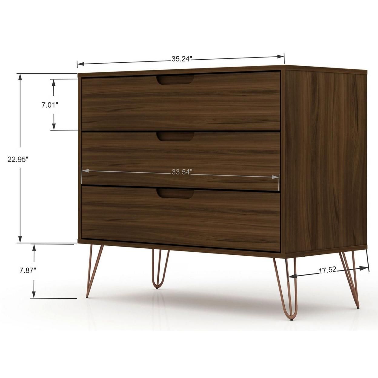 Rockefeller Mid-Century- Modern Dresser with 3- Drawers in Brown