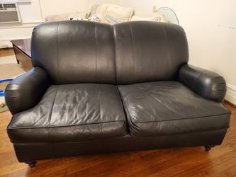 Acquisitions By Henredon Black Leather Couch Thumbnail