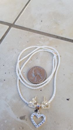 Cadena Corazon Y Aretes Plata 925MX  / Silver Chain Pendant & Earrings  Thumbnail