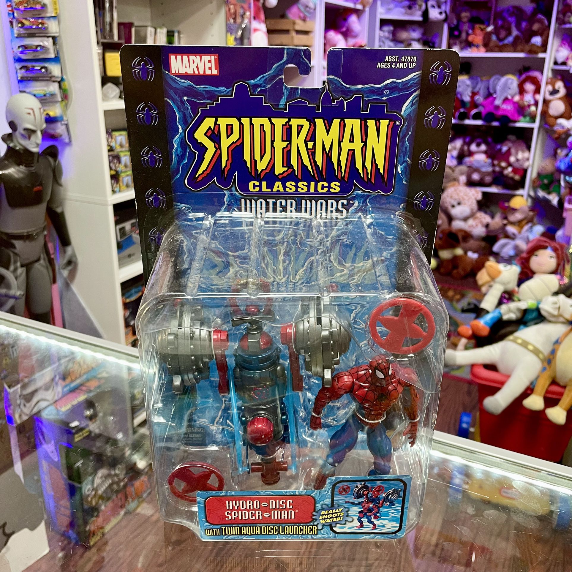 Vintage 2001 Toy Biz Marvel Spider-Man Classics Water Wars Hydro-Disc With Twin Aqua Disc Launcher Action Figure Toy NIB