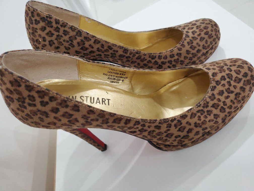 Colin Stuart Size 8M Leopard Fabric Heels