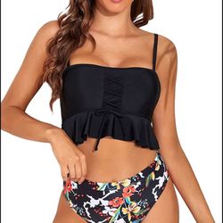 Tankini Ruffled Crop Top Bikini Set SIZE MEDIUM NWOT FREE SHIPPING Thumbnail