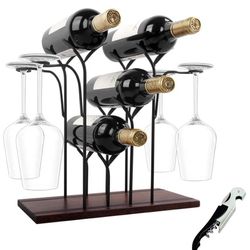 Wine Rack Countertop, Wine Holder and Glass Holder, Hold 4 Wine Bottles and 4 Glasses, Perfect for Home Decor & Kitchen Storage Rack, Bar, Wine Cellar Thumbnail
