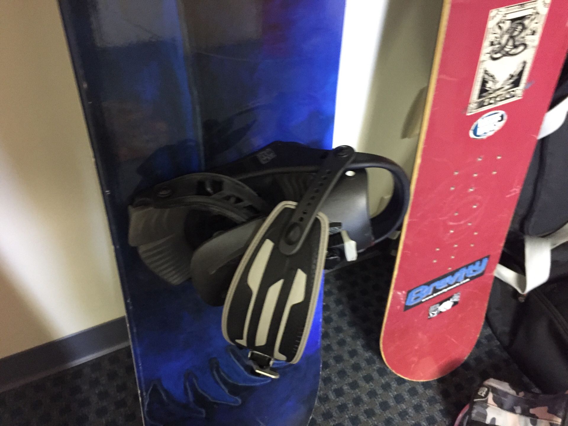 Snowboards bindings and bag