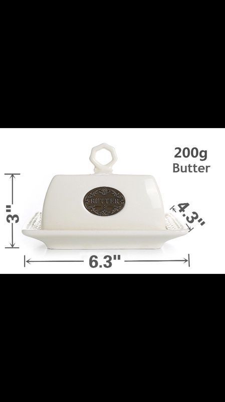 LA JOLIE MUSE Vintage Butter Dish with Lid Handle Cover, 6.3 Inch Ceramic Keeper