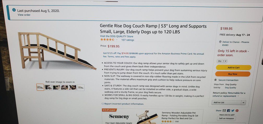 New In Box Gentle Rise Brand Dog Couch Ramp 53 Inch Long 