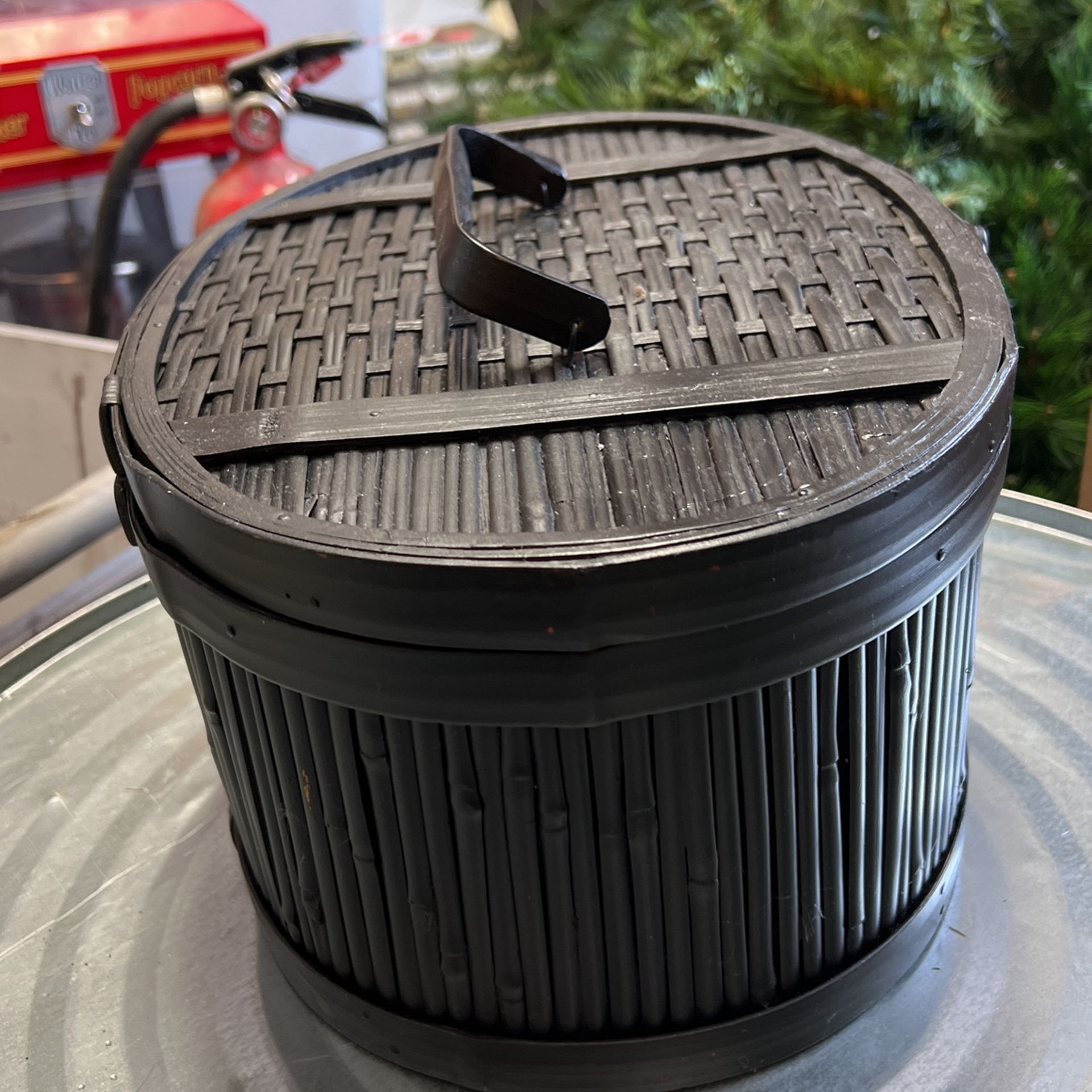 Black Bamboo Wicker Basket With Latch Lid