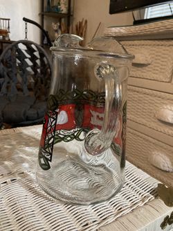 Vintage Coca~Cola Glass Pitcher, Stained Glass Style, No Cracks Or Chips, 64 Oz. Thumbnail
