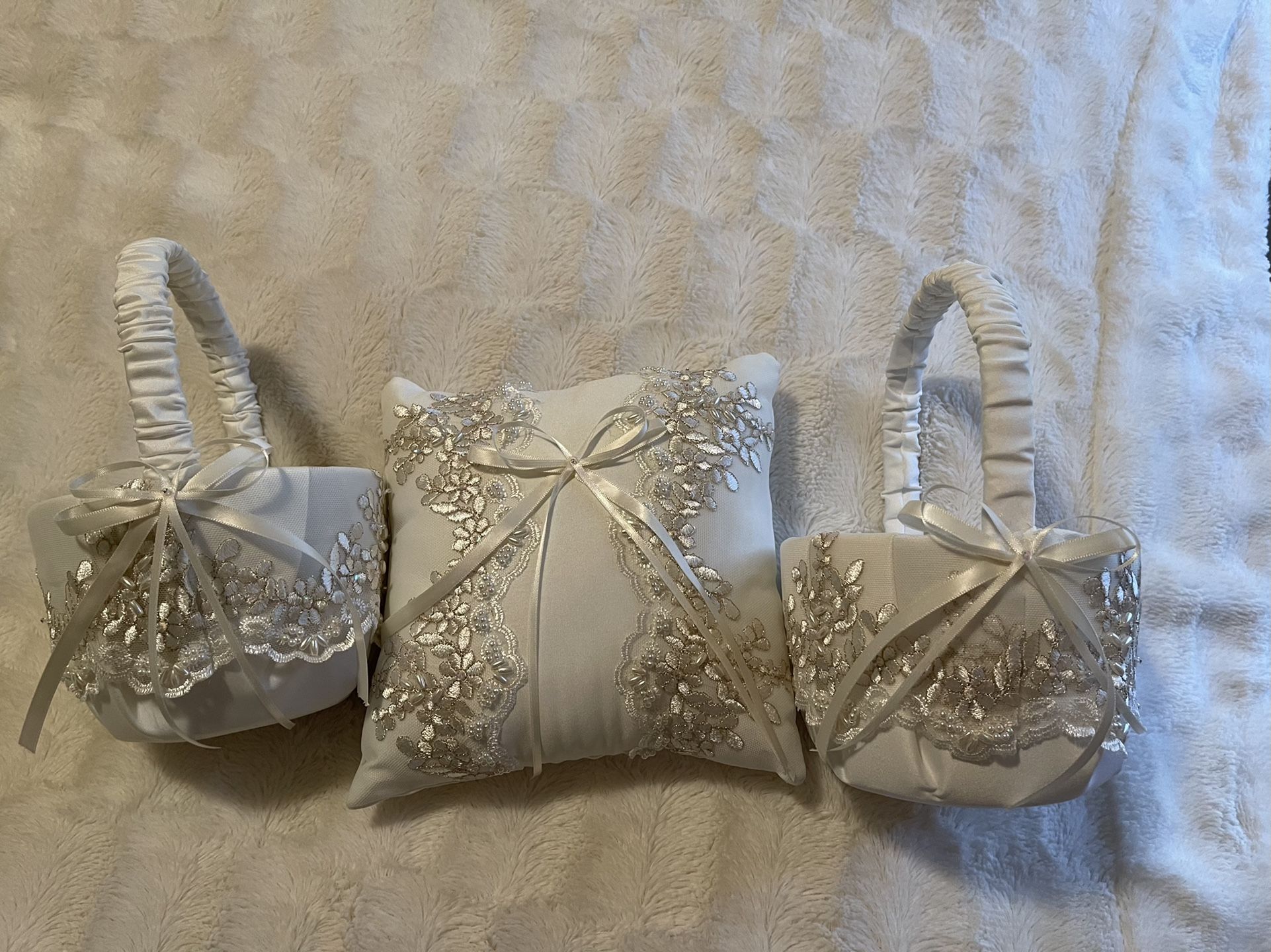 Set of Two Flowers Girl Baskets And Ring Bearer Pillow
