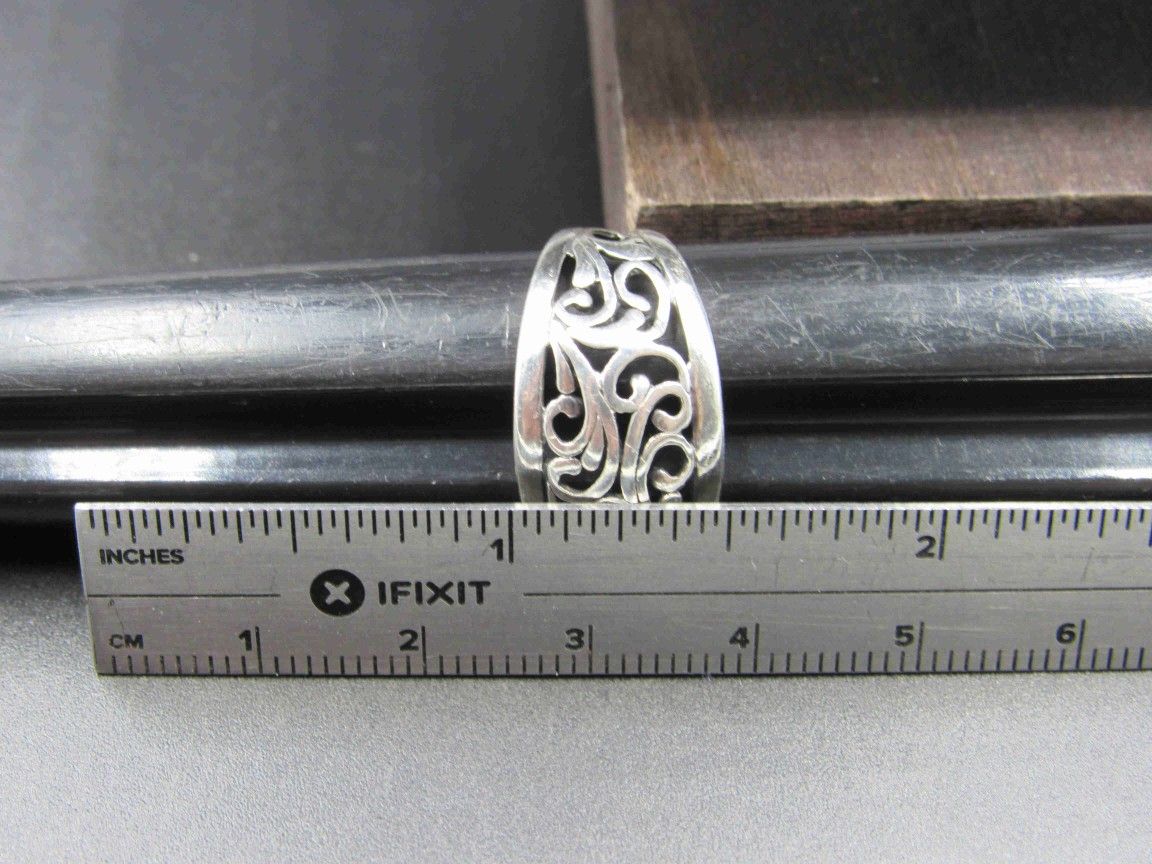 Size 7.75 Sterling Silver Filigree Nature Band Ring Vintage Statement Engagement Wedding Promise Anniversary Bridal Cocktail