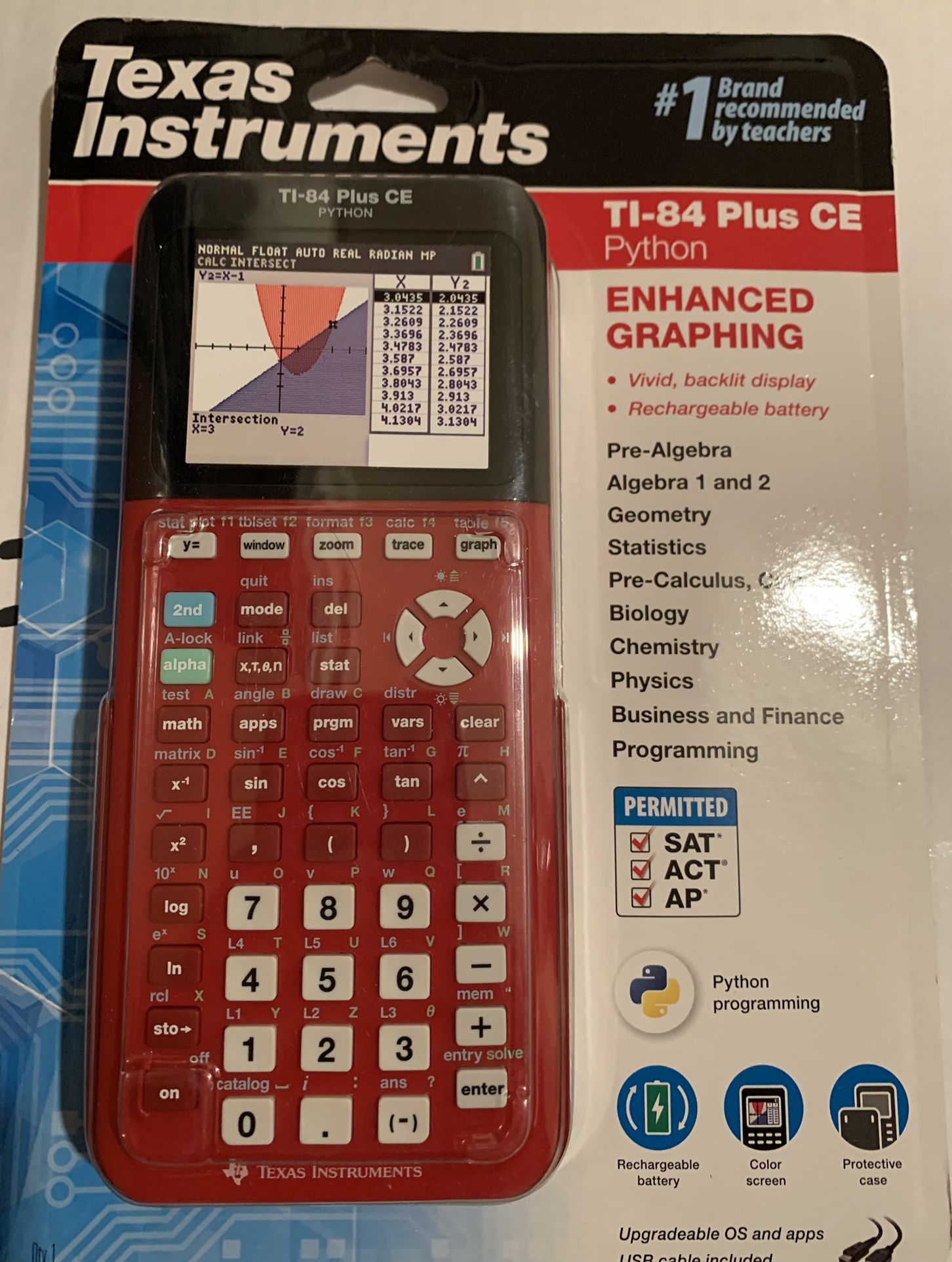 Renewed Texas Instruments TI-84 Plus CE Radical Red Graphing Calculator 