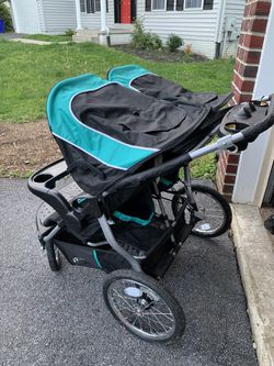 Used Baby Double Stroller With  1 Car Seat And Base  Thumbnail