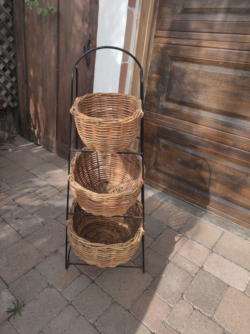 Three Tier Basket In Metal Stand