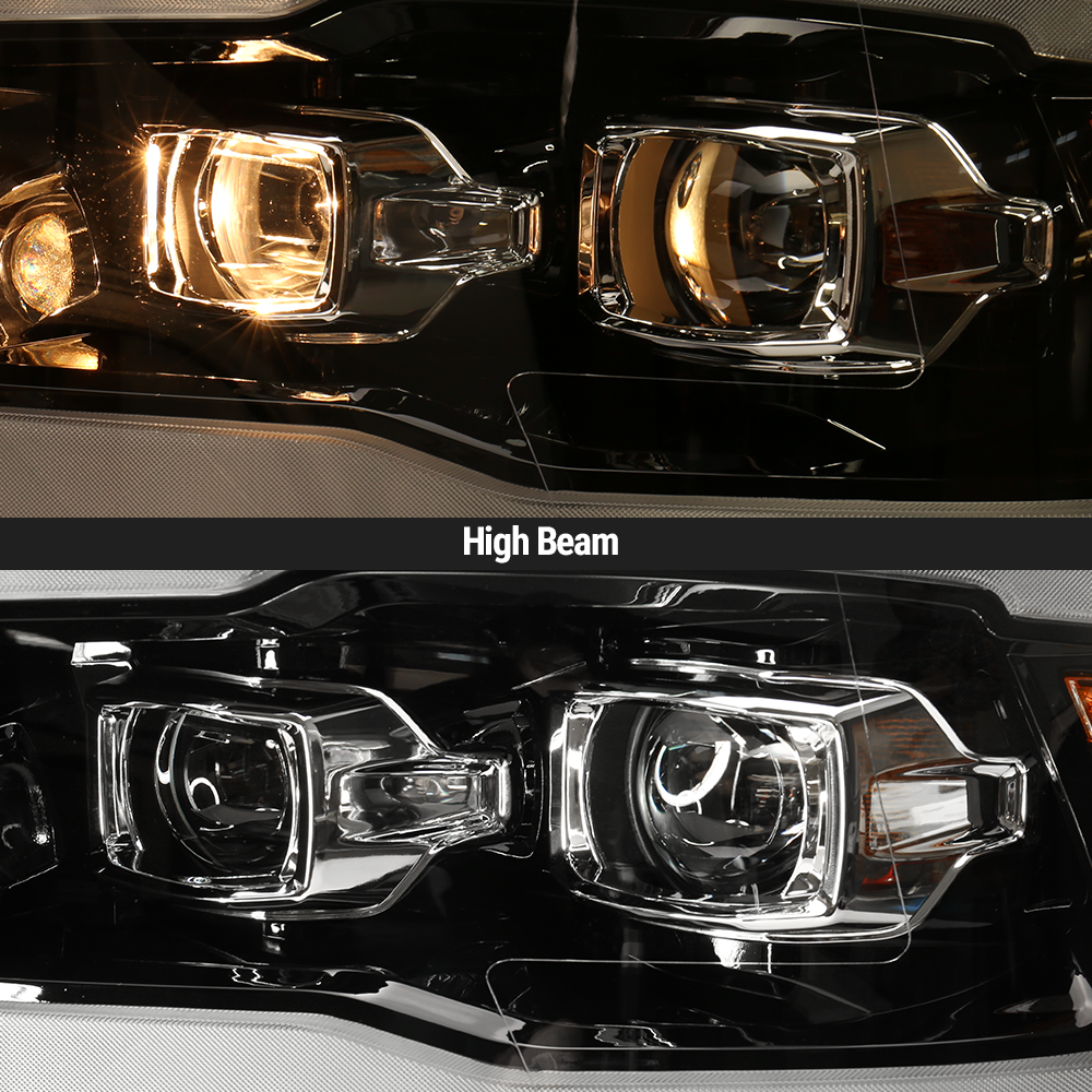 Projector Headlights Headlamps Assembly LED DRL+Turn Signal For 2010-2018 Ram 1500/2500/3500 (Gloss Black Projector version 2)