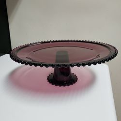 12.75" Purple Glass Cake Plate Serving Plate Thumbnail