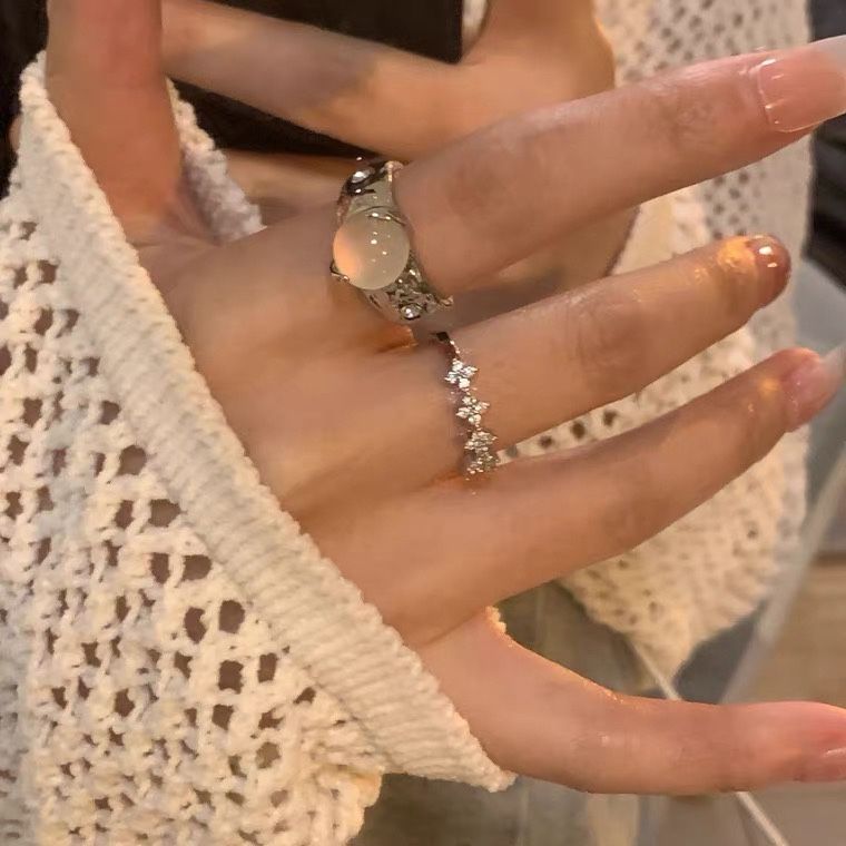 Personality moonstone ring adjustable index finger ring