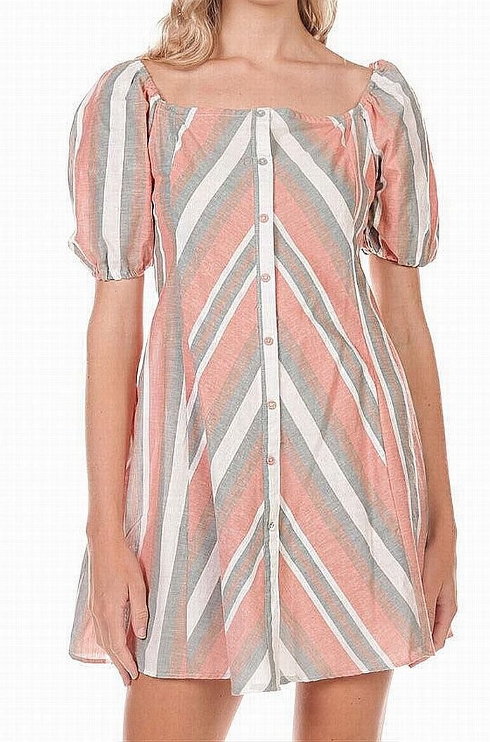 Angie Pink Size Small S Junior A-Line Dress Striped Button-Trim Shirt