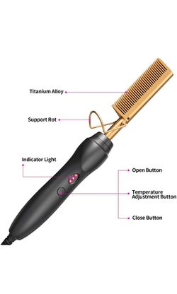 Hot Comb Hair Straightener Heat Pressing Combs - Ceramic Electric Hair Straightening Comb , Curling Iron for Natural Black Hair Beard Wigs  Thumbnail