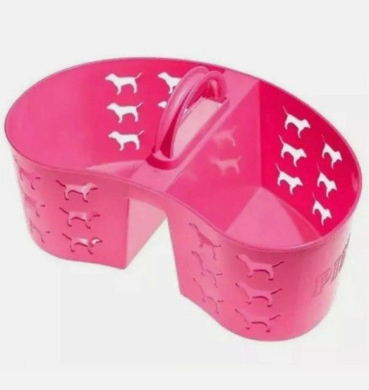 VICTORIA'S SECRET PINK SHOWER BATH CADDY ORGANIZER DOG LOGO PLASTIC STORAGE BIN NWT
