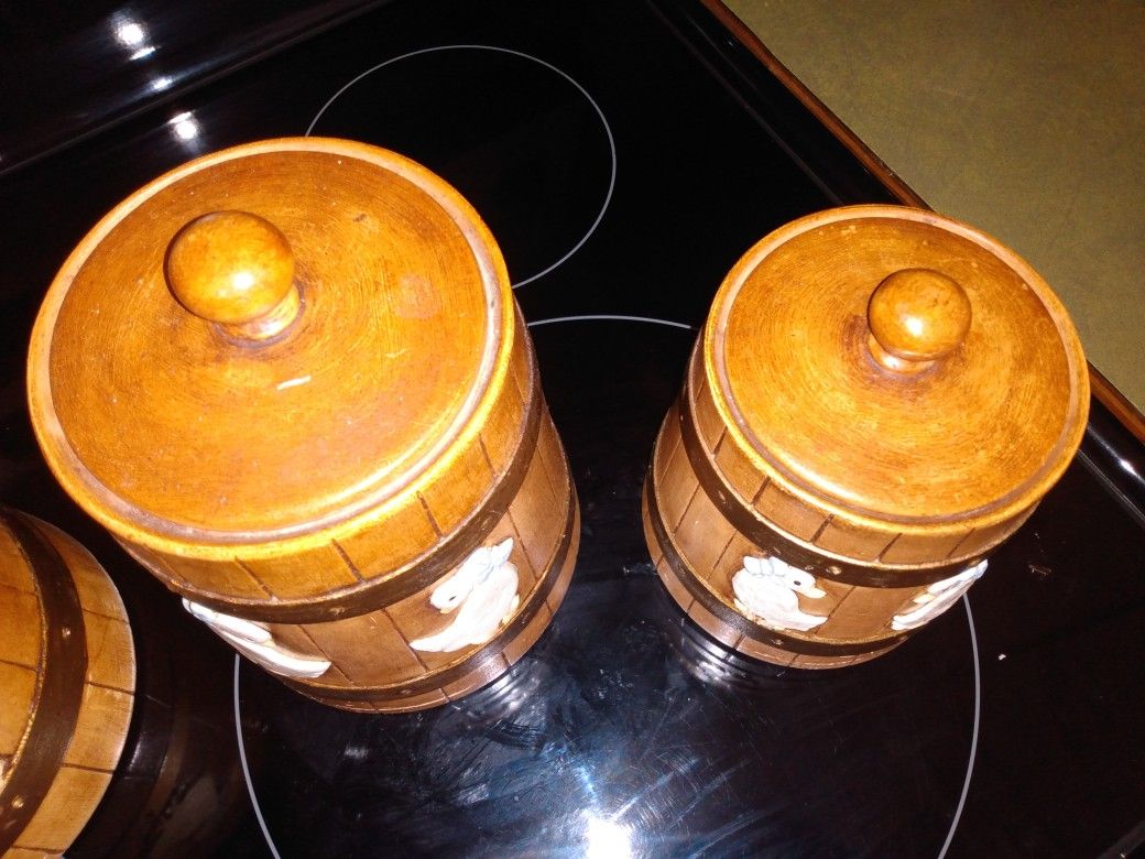 Ceramic Porcelain Duck Canister Set Vintage 1980
