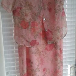 Mother Of The Bride Sheer Floral Sheath Dress W/Jacket/18 W  Thumbnail