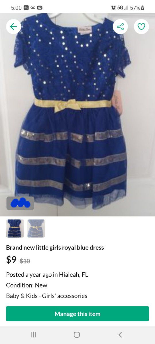 Brand new little girls royal blue dress